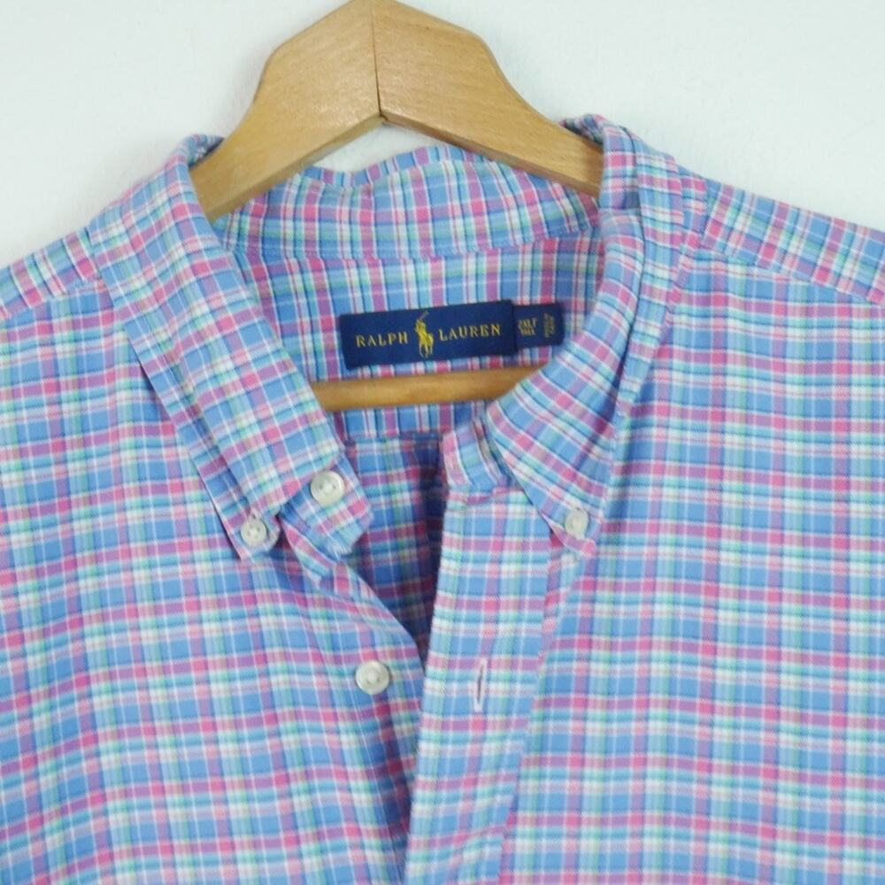 Ralph Lauren 2XLT Button Down Shirt Flesh Pony Long Sleeve Pastel Plaid Preppy - Picture 3 of 6